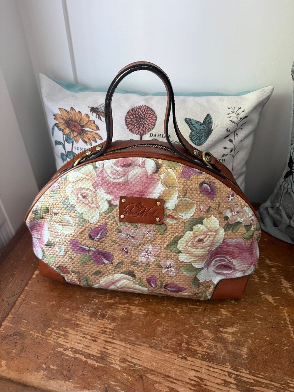 Patricia Nash Straw Dome Satchel Crackled Rose - Picture 2 of 10